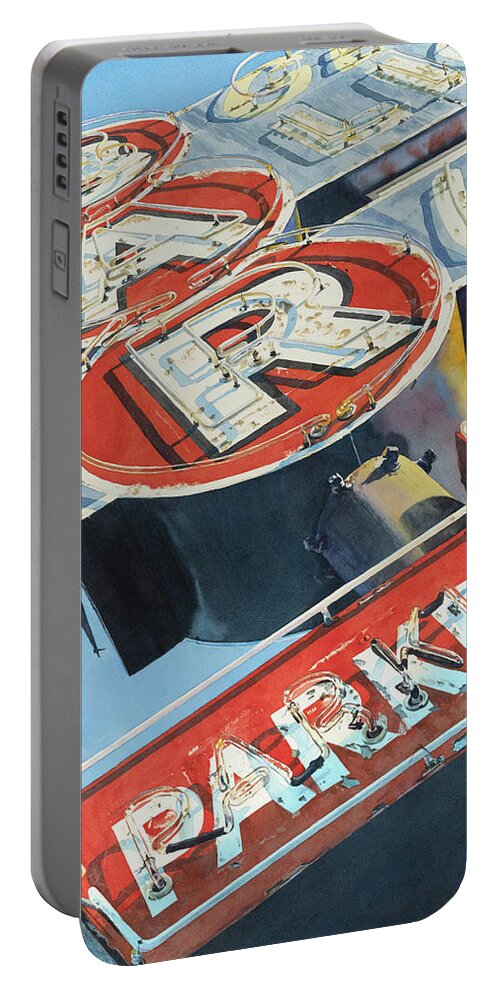 Watercolor Portable Battery Charger featuring the painting Lost Parking Opportunity by Lisa Tennant