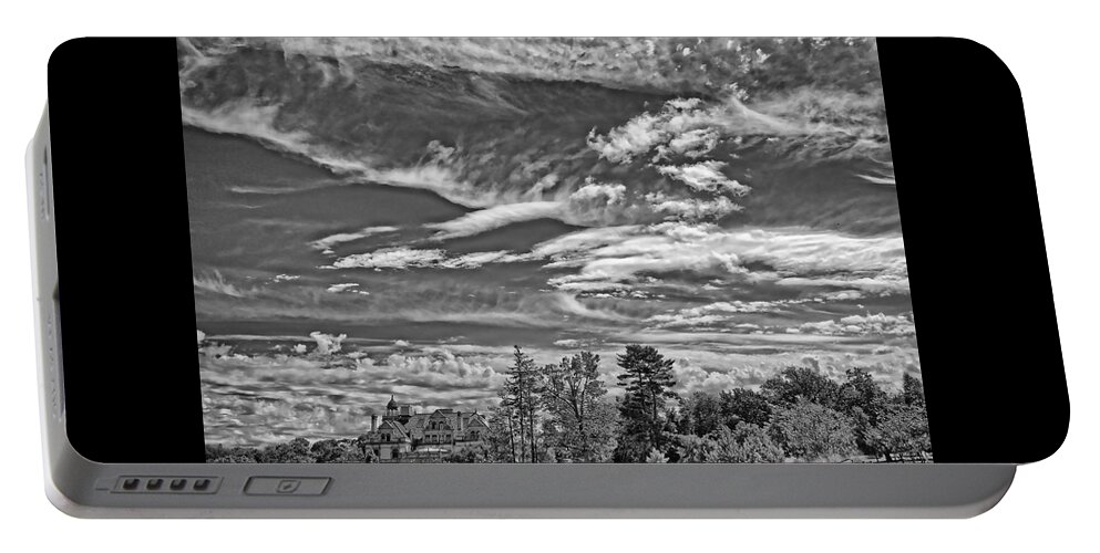 B&w Portable Battery Charger featuring the photograph Lots of Clouds Over The Masters School by Russ Considine