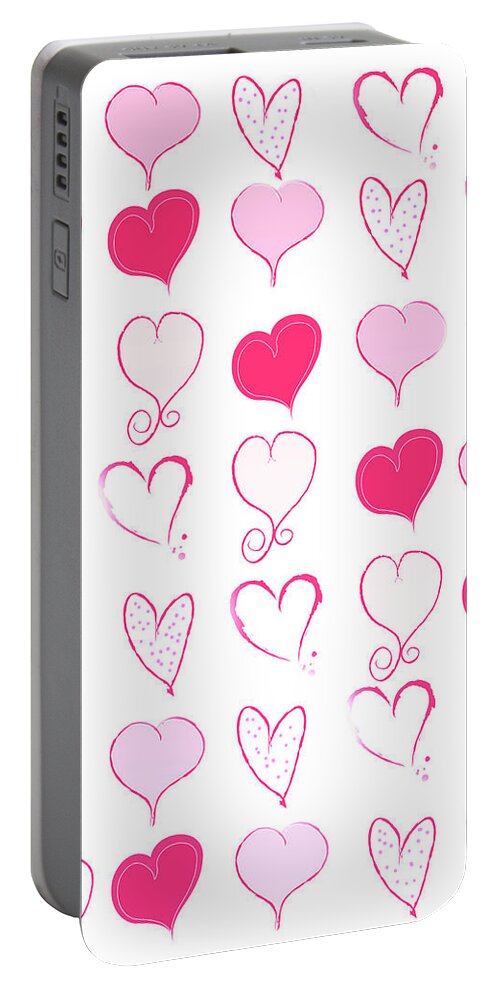 Hearts Portable Battery Charger featuring the digital art Lots of Pink by Moira Law
