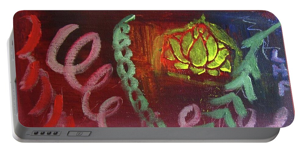 Abstract Portable Battery Charger featuring the painting Lotus from Tibet by Linda Feinberg