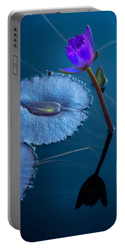 Lotus Portable Battery Charger featuring the photograph Lotus in Blue by Roberta Kayne