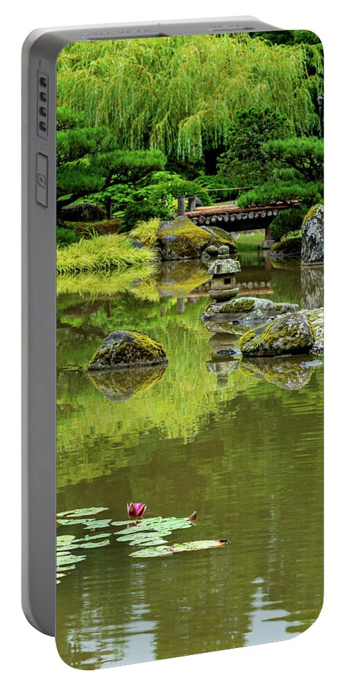 Outdoor; Summer; Japanese Garden; Seattle; City; Park; Water Lilies; Lotus; Pond; Portable Battery Charger featuring the digital art Lotus in Japanese Garden by Michael Lee