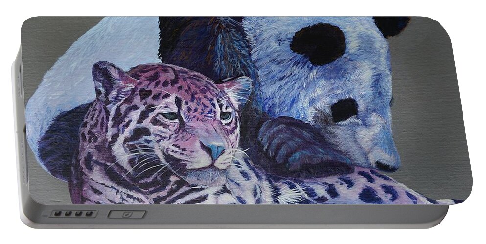 Panda Portable Battery Charger featuring the painting Lounge Buddies by Elissa Ewald