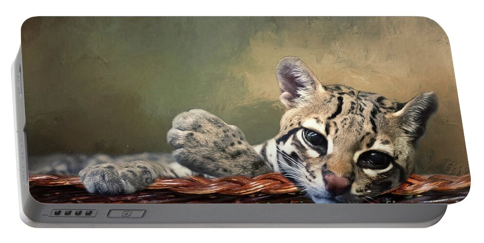 Cincinnati Zoo Portable Battery Charger featuring the photograph Lounging Ocelot by Ed Taylor
