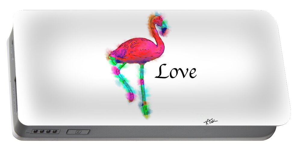 Flamingo Portable Battery Charger featuring the digital art Love - Abstract Flamingo Step by Kirt Tisdale