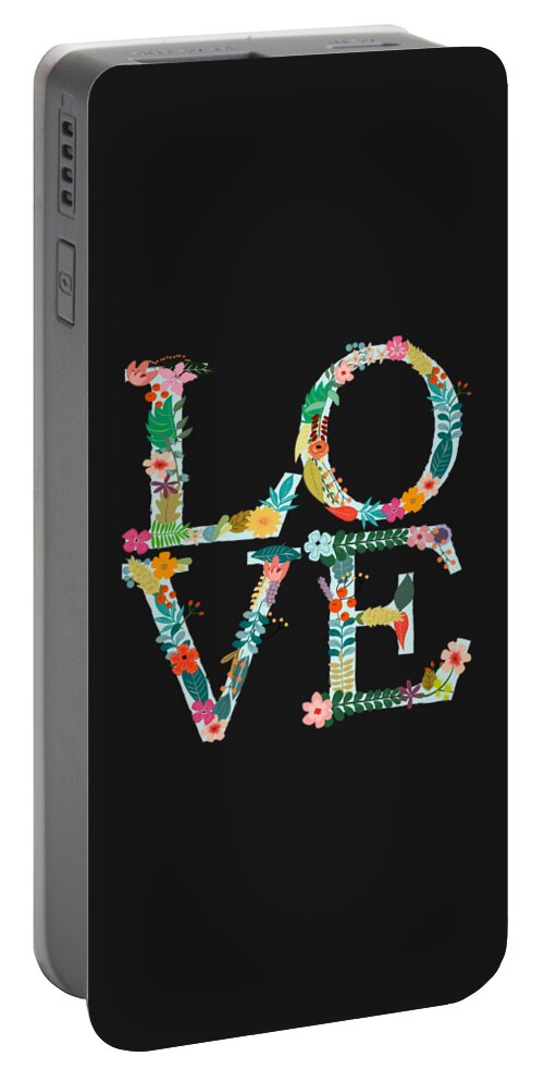 Floral Portable Battery Charger featuring the digital art L.o.v.e by Amanda Jane