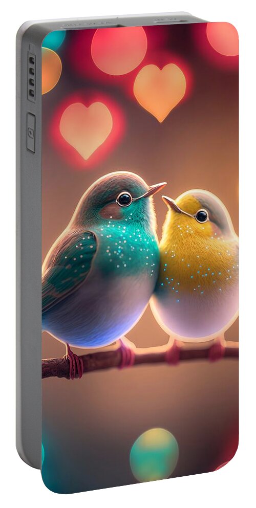 Love Birds Portable Battery Charger featuring the mixed media Love Birds 3 by Lilia S