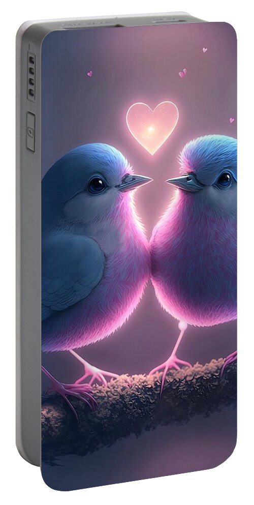 Love Birds Portable Battery Charger featuring the mixed media Love Birds 4 by Lilia S
