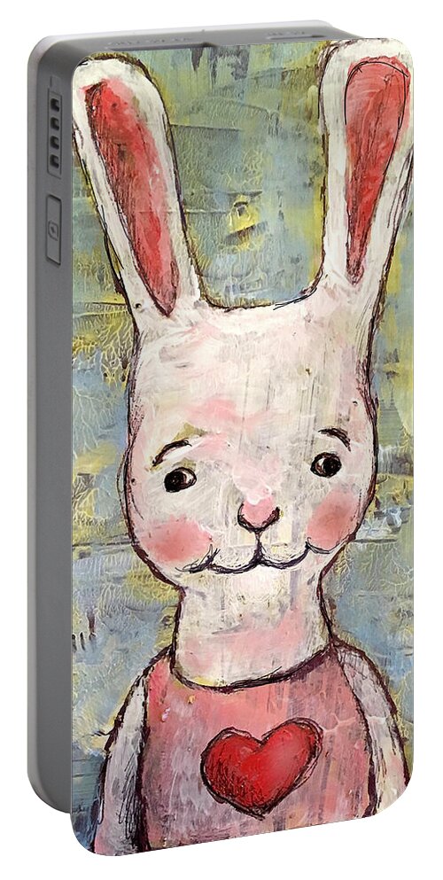 Bunny Portable Battery Charger featuring the mixed media Love Bunny by AnneMarie Welsh