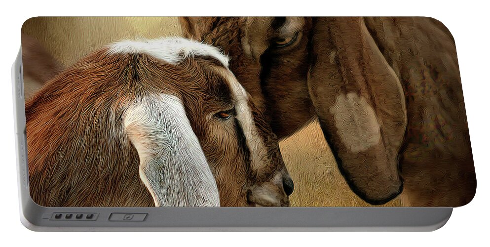 Goats Portable Battery Charger featuring the digital art Love is in the air by Maggy Pease