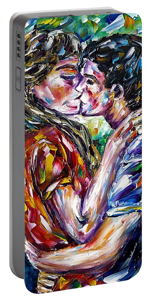 Lovers In Spring Portable Battery Charger featuring the painting Love Kiss In Spring by Mirek Kuzniar