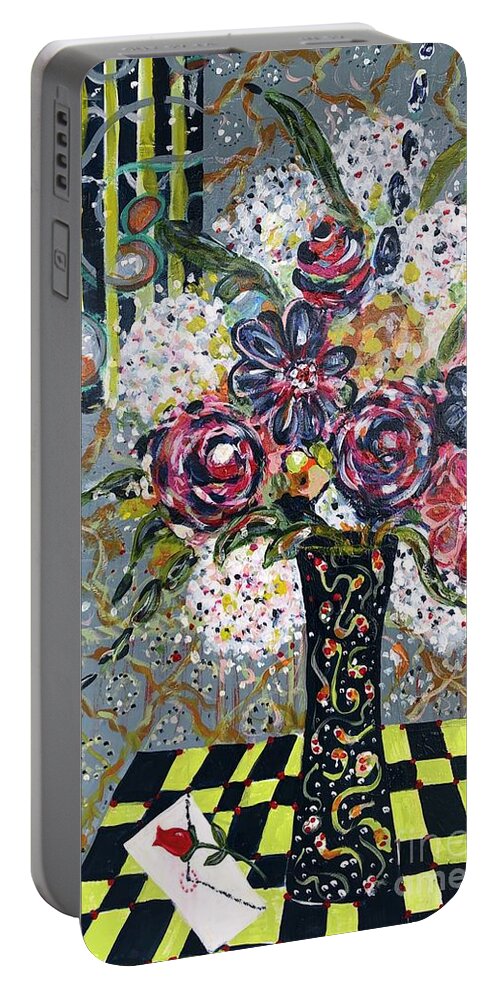 Floral Portable Battery Charger featuring the painting Love Letter by Jacqui Hawk