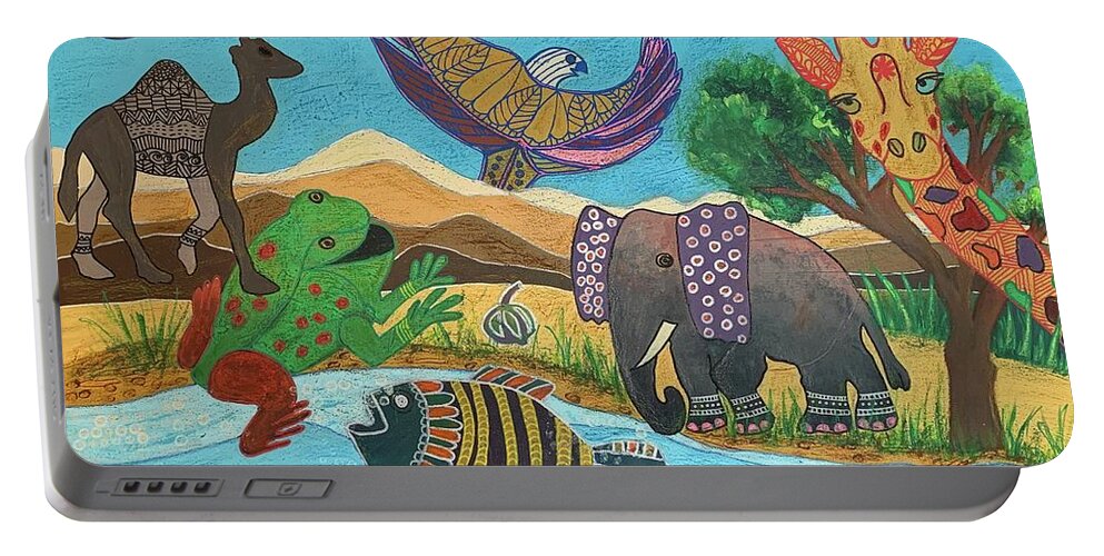 Contemporary Animals Portable Battery Charger featuring the painting Love Life by Raji Musinipally