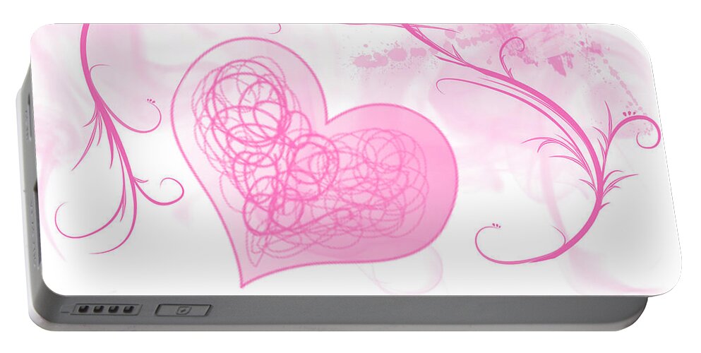 Valentine Portable Battery Charger featuring the mixed media Love Pink Hearts by Moira Law