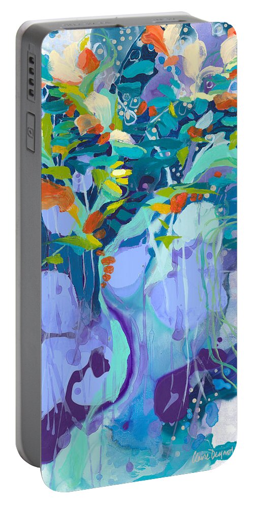 Abstract Portable Battery Charger featuring the painting Loving the Land by Claire Desjardins