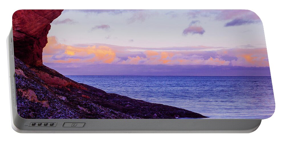 Sunset Portable Battery Charger featuring the photograph Low Tide at Dusk, St Martins, New Brunswick by Laura Tucker