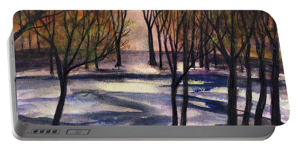 Snow Portable Battery Charger featuring the painting Lower 40 Getting Some Snow Tonight by Randy Sprout
