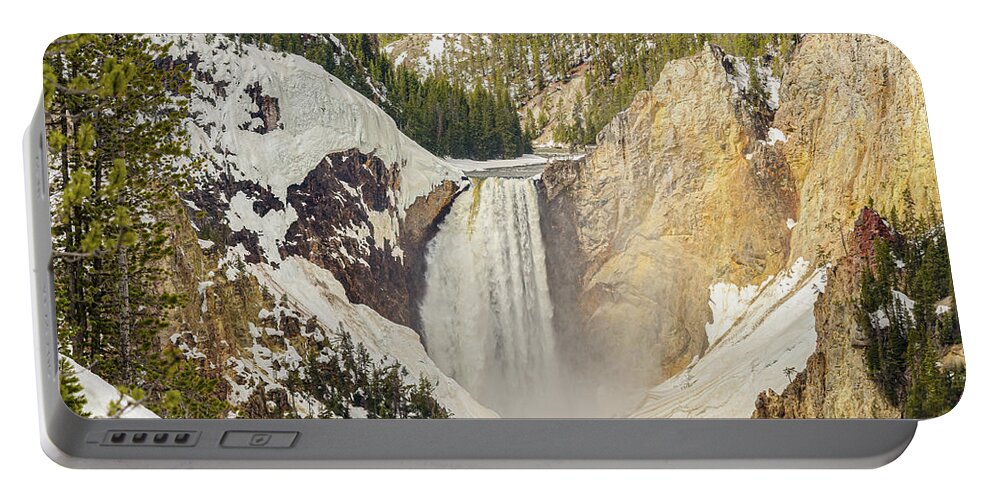 Lower Yellowstone Falls Portable Battery Charger featuring the photograph Lower Yellowstone Falls In Winter by Yeates Photography