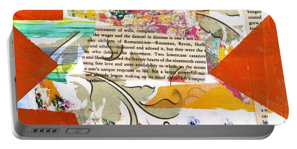Orange Portable Battery Charger featuring the painting Lowercase Damsel In Distress by Cyndie Katz