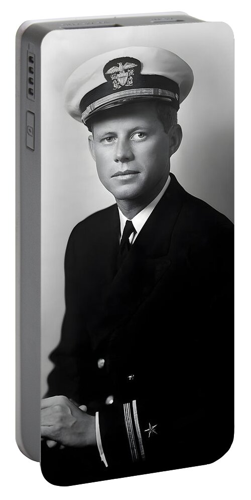 Jfk Portable Battery Charger featuring the photograph Lt. John F. Kennedy Naval Portrait - WW2 1942 by War Is Hell Store