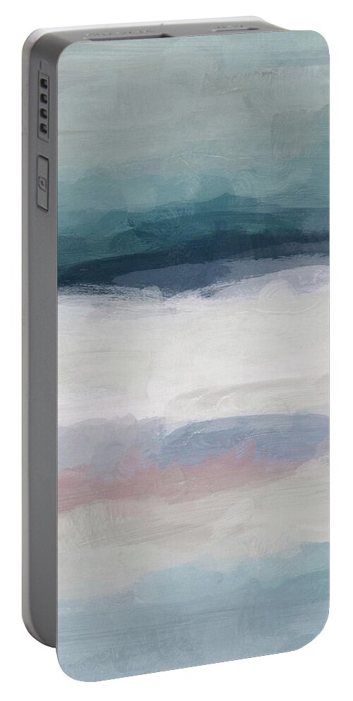 Dark Teal Portable Battery Charger featuring the painting Lullaby Waves III by Rachel Elise