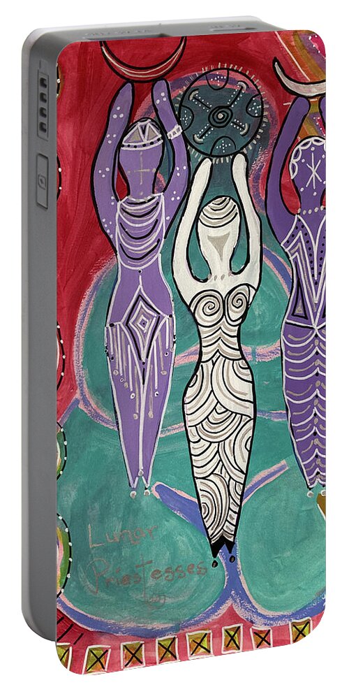 Sacred Portable Battery Charger featuring the painting Lunar Priestesses by Kisma Reidling