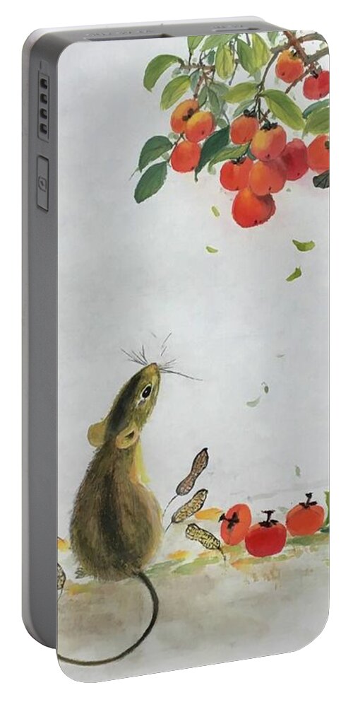 Lunar Year.2020 Portable Battery Charger featuring the painting Lunar Year Of The Rat With Couplet by Carmen Lam