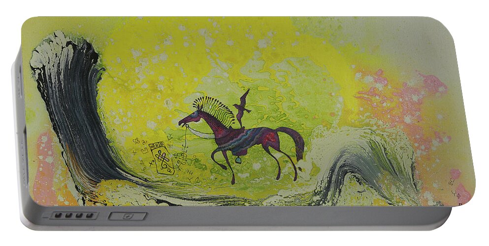 Mongolian Portable Battery Charger featuring the painting Lundev by Tsegmid Tserennadmid
