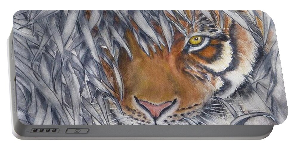Lurking Tiger Portable Battery Charger featuring the painting Lurking Tiger by Kelly Mills