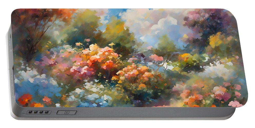 Mark Greenberg Portable Battery Charger featuring the digital art Flower Garden #1 by Mark Greenberg