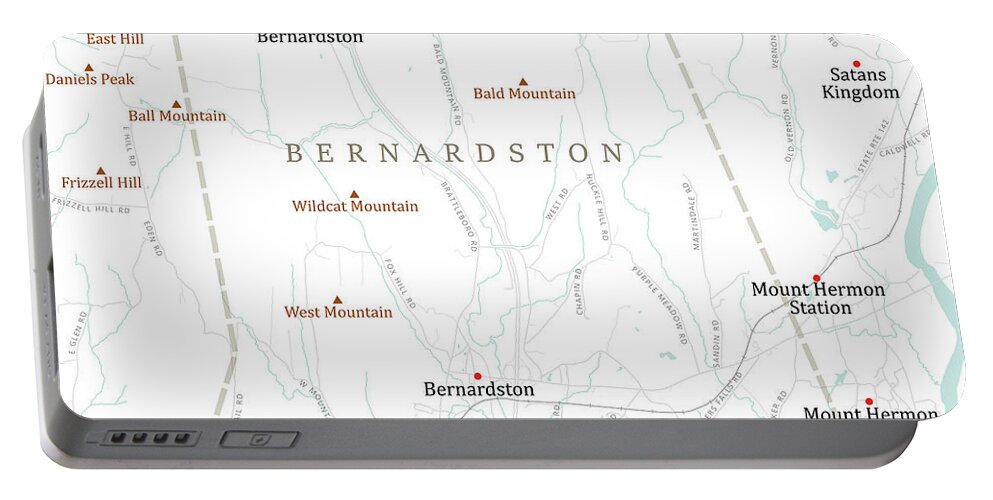 Massachusetts Portable Battery Charger featuring the digital art MA Franklin Bernardston Vector Road Map by Frank Ramspott