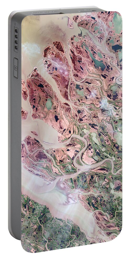 Satellite Image Portable Battery Charger featuring the digital art Mackenzie Delta by Christian Pauschert