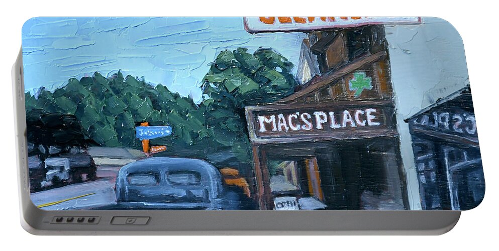 Boulder Creek Portable Battery Charger featuring the painting Mac's Place - Boulder Creek by PJ Kirk