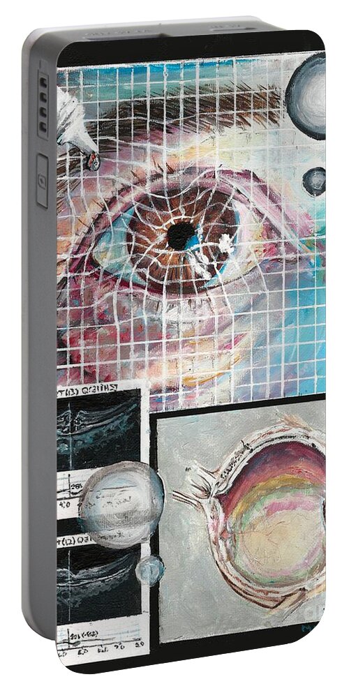 Eye Portable Battery Charger featuring the painting Macular Hole Repair by Merana Cadorette