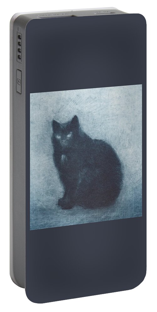 Cat Portable Battery Charger featuring the drawing Madame Escudier - etching - cropped version by David Ladmore