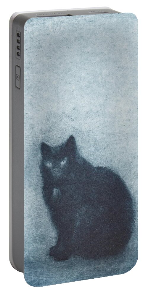 Cat Portable Battery Charger featuring the drawing Madame Escudier - etching by David Ladmore