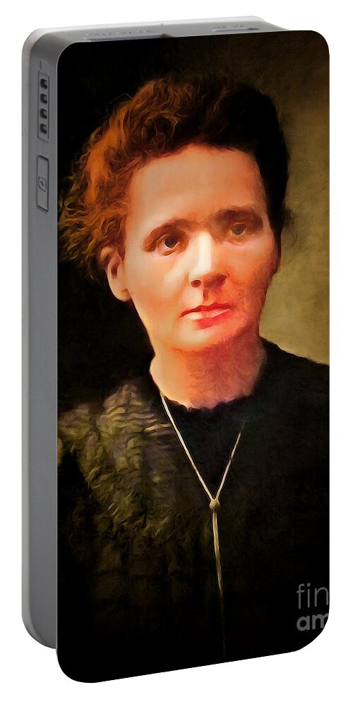 Wingsdomain Portable Battery Charger featuring the mixed media Madame Marie Curie 20220512b by Wingsdomain Art and Photography