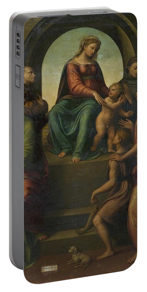 Francucci Portable Battery Charger featuring the painting Madonna and Child with Sts Barbara Francis Dominic Archangel Raphael and Tobias by Innocenzo di Pietro Francucci da Imola