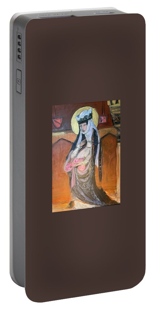 Madonna Portable Battery Charger featuring the painting Madonna and Roses by Denice Palanuk Wilson