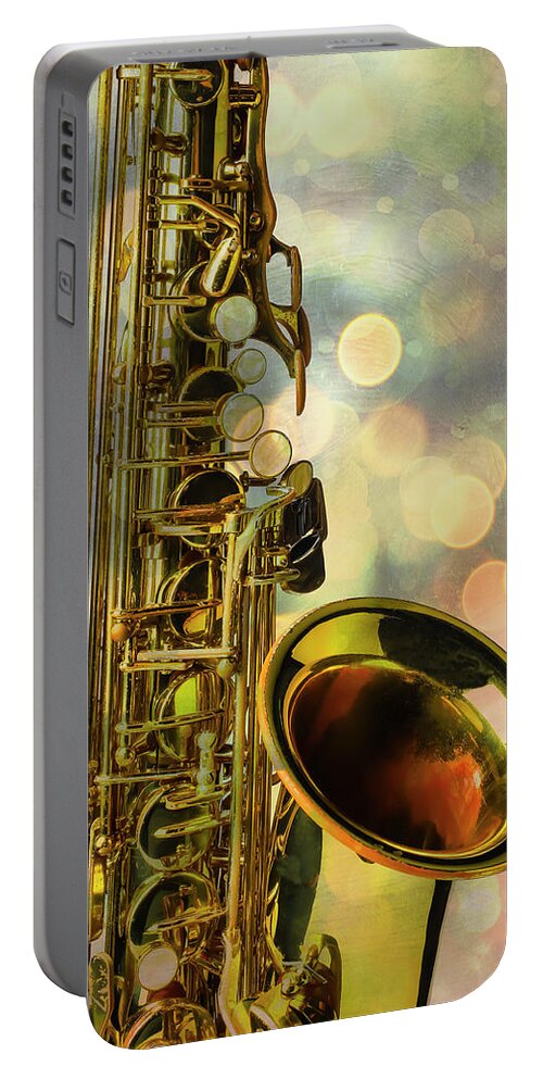 Bokeh Sax Portable Battery Charger featuring the photograph Magic Saxophone by Garry Gay