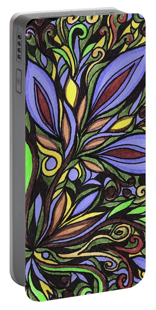 Floral Pattern Portable Battery Charger featuring the painting Magical Floral Pattern Tiffany Stained Glass Mosaic Decor I by Irina Sztukowski