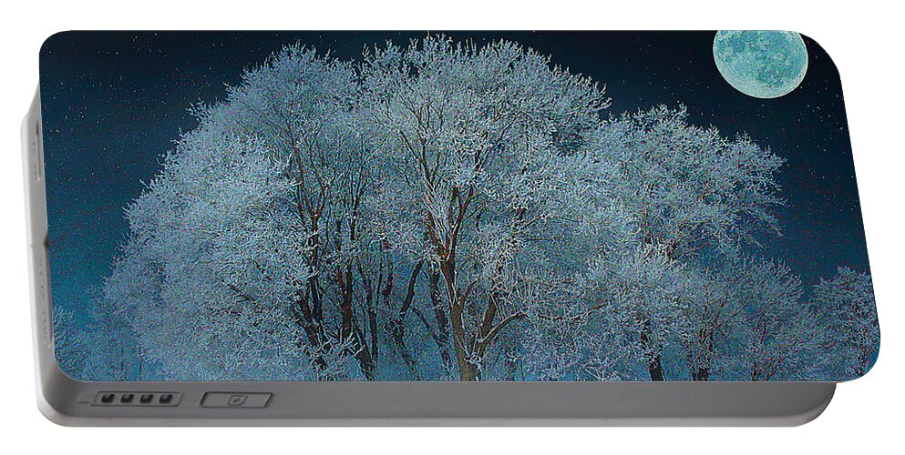 Winter Night Portable Battery Charger featuring the mixed media Magical Winter Night by Alex Mir