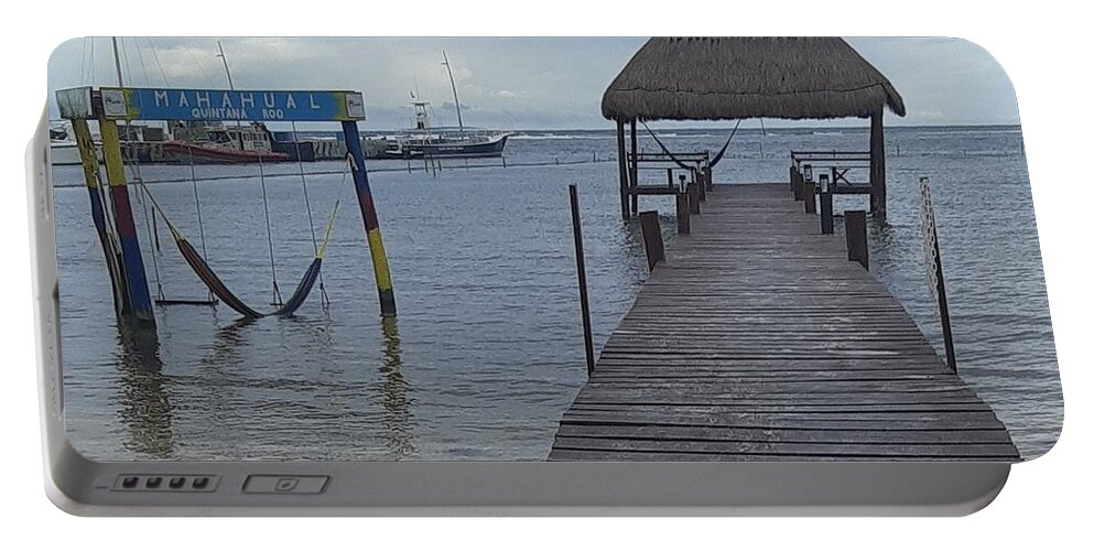 Dock Portable Battery Charger featuring the photograph Mahahual Dock and Swing by Nancy Graham