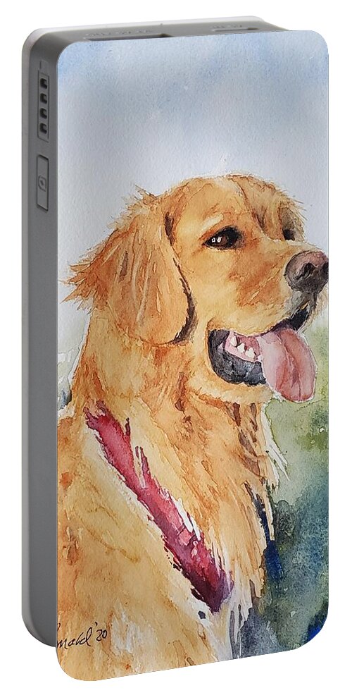 Golden Retriever Portable Battery Charger featuring the painting Majestic Retriever by Sheila Romard