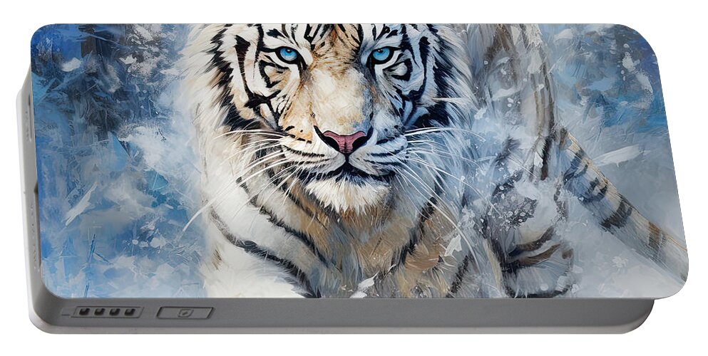 White Bengal Tiger Portable Battery Charger featuring the photograph Majestic White Bengal Tiger by Lourry Legarde