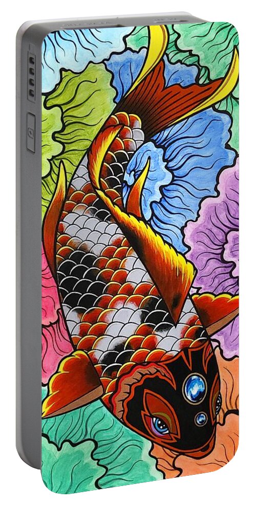 Koi Fish Portable Battery Charger featuring the painting Male Asagi Koi Fish by Bryon Stewart