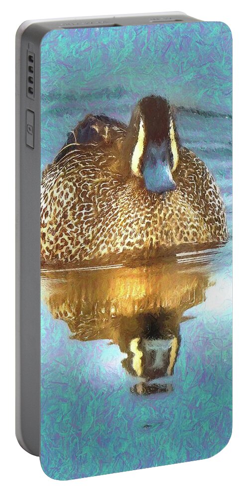  Brilliant Portable Battery Charger featuring the mixed media Male Blue-winged Teal by Susan Rydberg