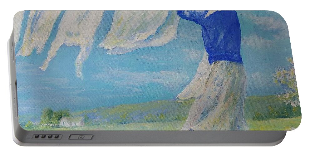 March Portable Battery Charger featuring the painting Mama, a Strong Sand Mountain Woman by ML McCormick