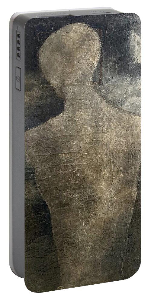 Surreal Portable Battery Charger featuring the painting Man and Moon by David Euler