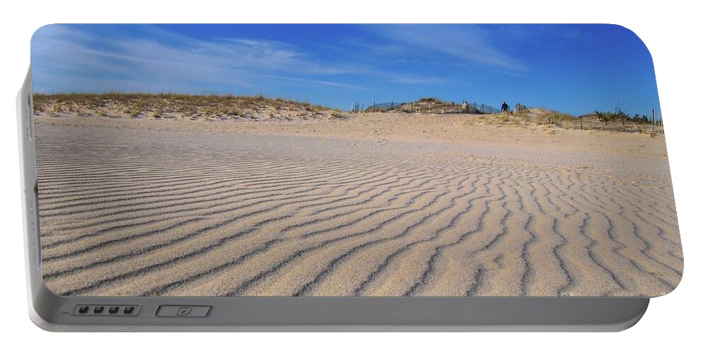 Beach Portable Battery Charger featuring the photograph Man On The Dunes by Karen Silvestri